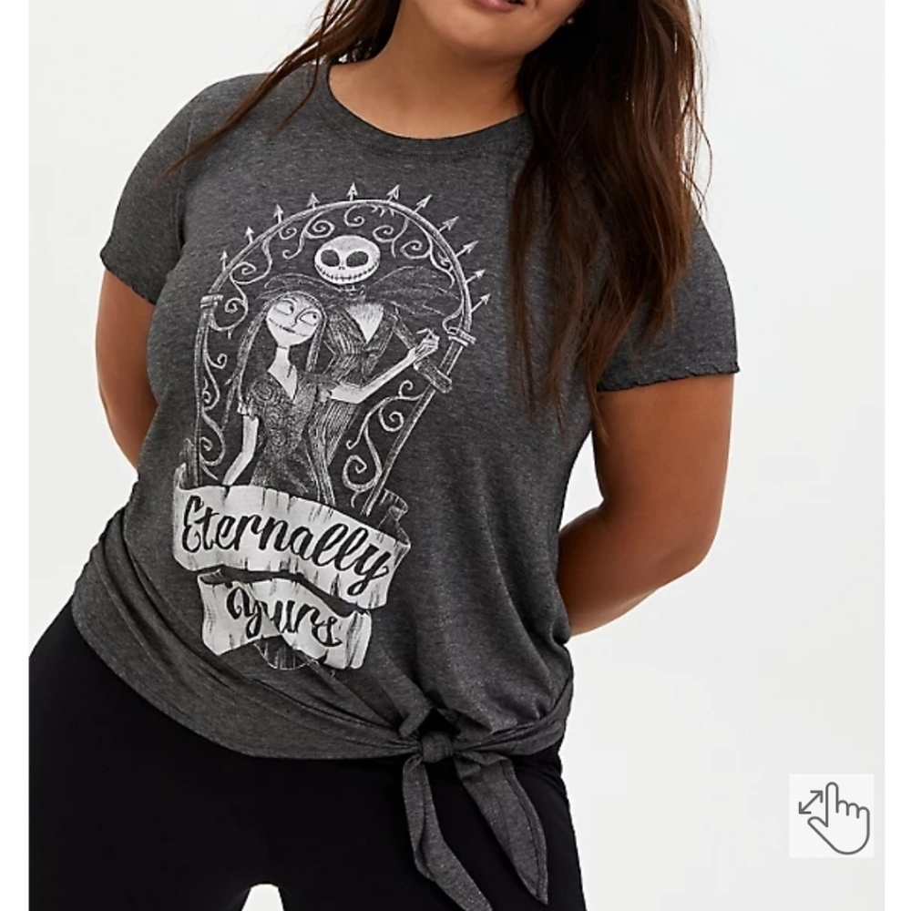 Torrid NIGHTMARE BEFORE CHRISTMAS ETERNALLY YOURS GREY TIE-FRONT shirt sz 1
